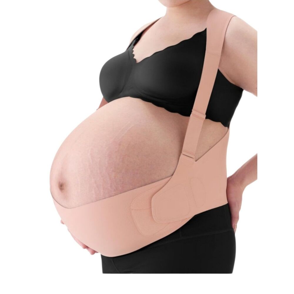 NEW MOMCOZY Pregnancy Belly Band w/ 3-Zone Shoulder Support Straps Pink Size XL